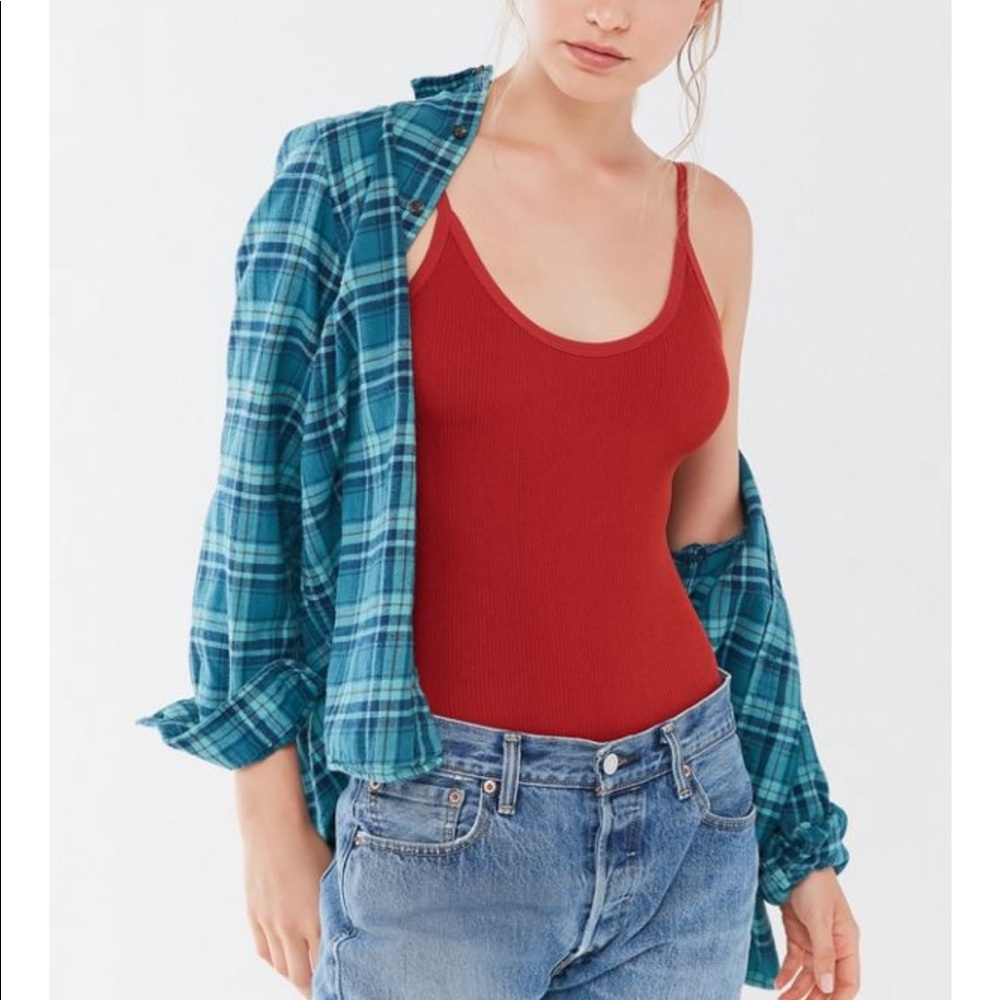 Red tie bodysuit with white trim detail